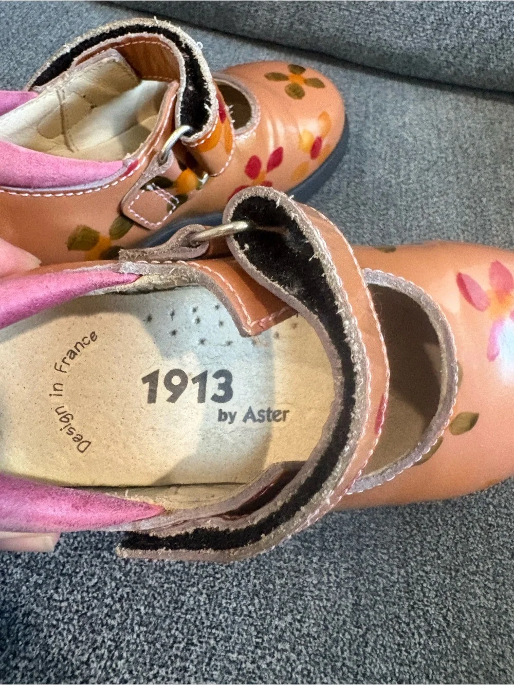 Girls' Peach Floral Mary Jane Dress Shoes with Strap